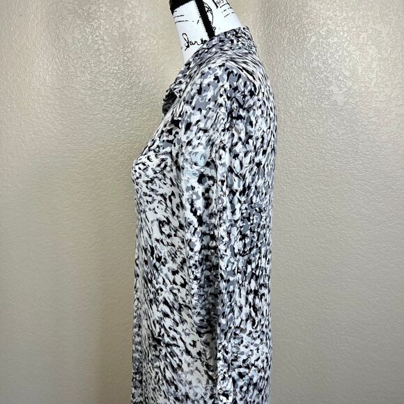 CAbi 822 Black White Grey Print Jersey Stretch Dress collar 3/4 sleeves party S - Picture 11 of 13